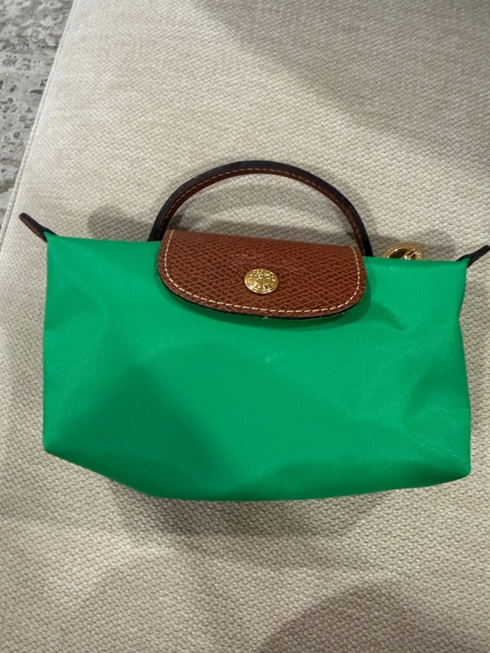 Longchamp Small Green Nylon Mini Top-Handle Bag with Brown Trim (price is firm)